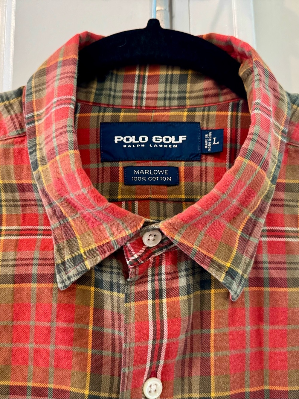 Polo Golf by Ralph Lauren Red Fall Color Plaid Cotton Shirt - size L Marlowe